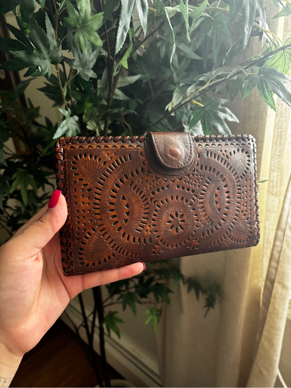 Handmade Brown Tooled Leather Wallet